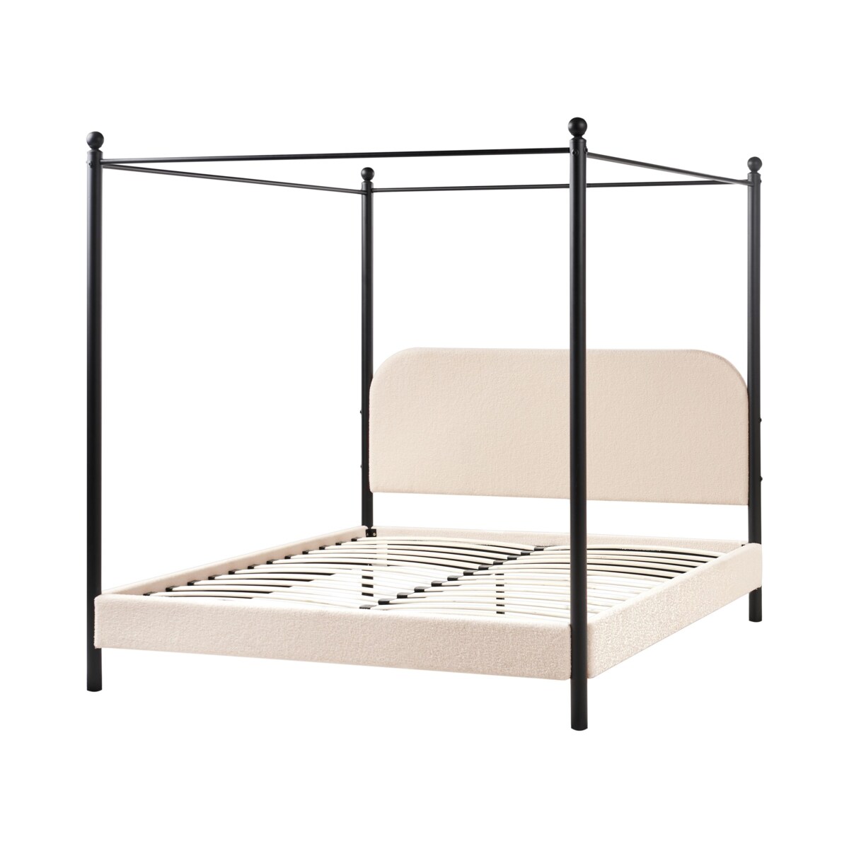 Łóżko z baldachimem Boucle DANNEMOIS 160 x 200 cm Beżowy