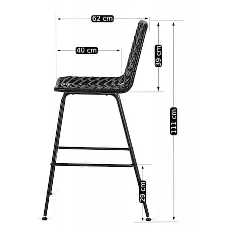 Hoker Krzesło Barowe Kuchenne Do Jadalni Ogrodowe Taras Rattan Czarne Jerry