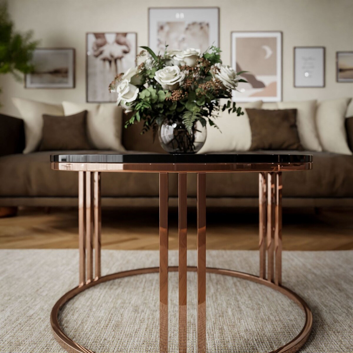 Stolik kawowy LORI miedź czarny połysk