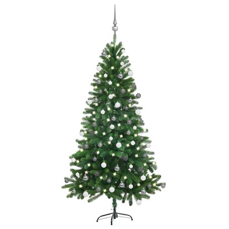 vidaXL Sztuczna choinka z lampkami i bombkami, 150 cm, zielona
