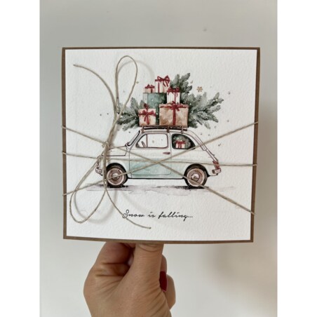 Kartka świąteczna ręcznie robiona na Boże Narodzenie - Mikołaj - na życzenia świąteczne od serca - snow is falling
