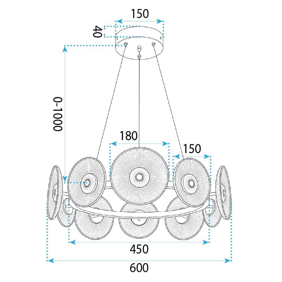 Lampa Sufitowa Wisząca Swe071-Cp 60Cm Złoty, Szkło, Metal