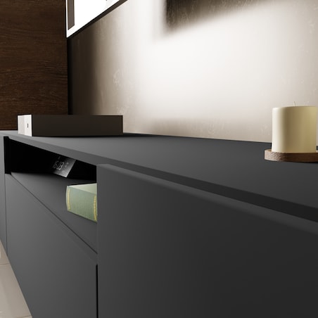 Szafka RTV LION 200 cm na metalowych nogach, do pokoju gościnnego-grafitowa