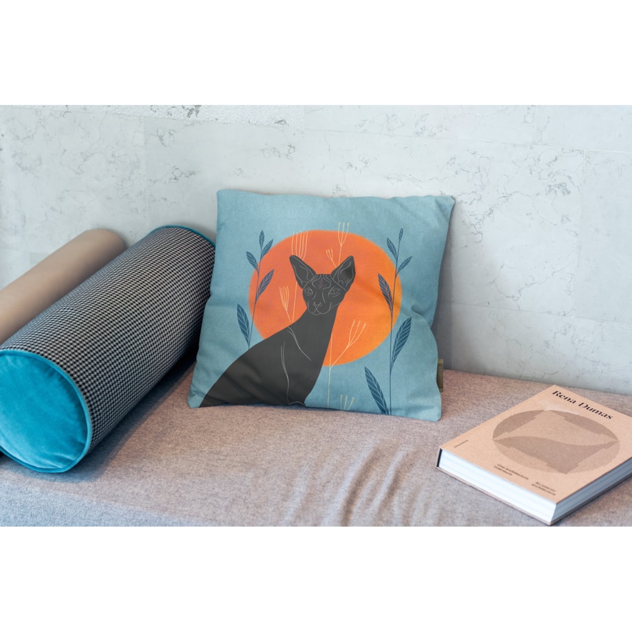 zestaw niebieskich poszewek na poduszki - sphynx cat 40x60 & 45x45 cm