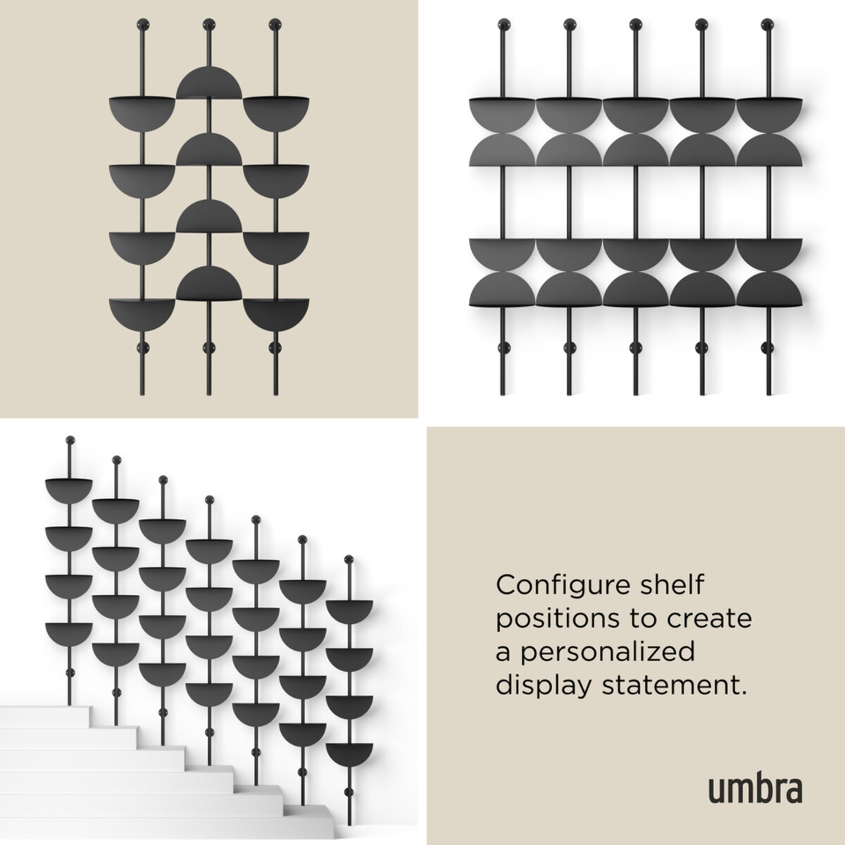 UMBRA regulowane półki ścienne SOLIS czarne