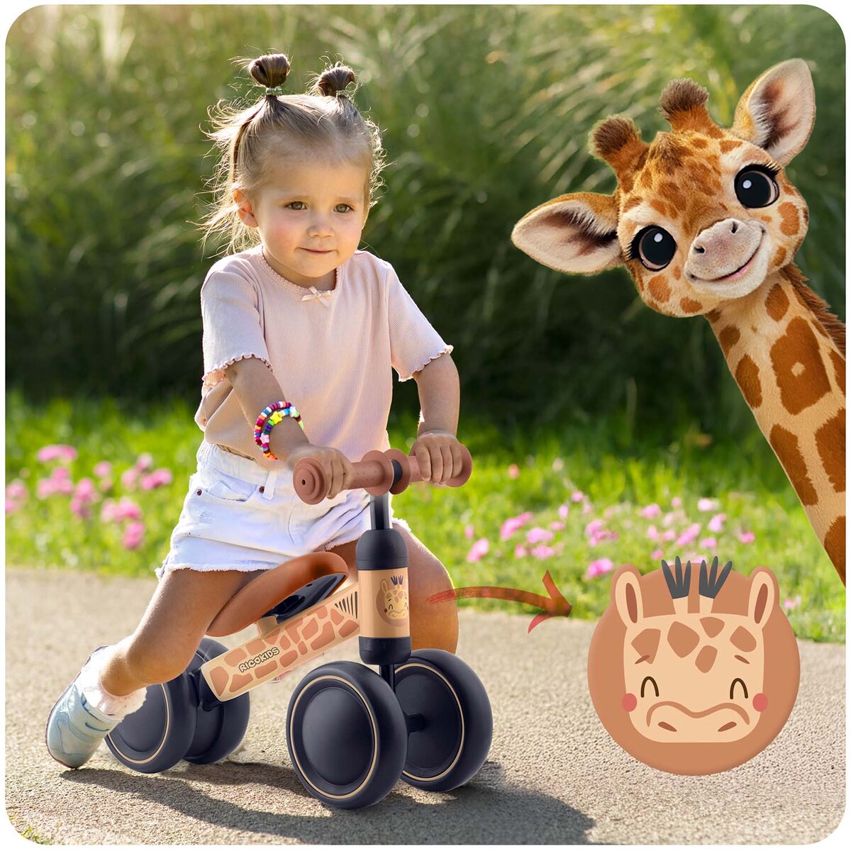 Rowerek biegowy Ricokids RK-606 trójkołowy jeździk dla dzieci lekki solidny Żyrafa brązowy
