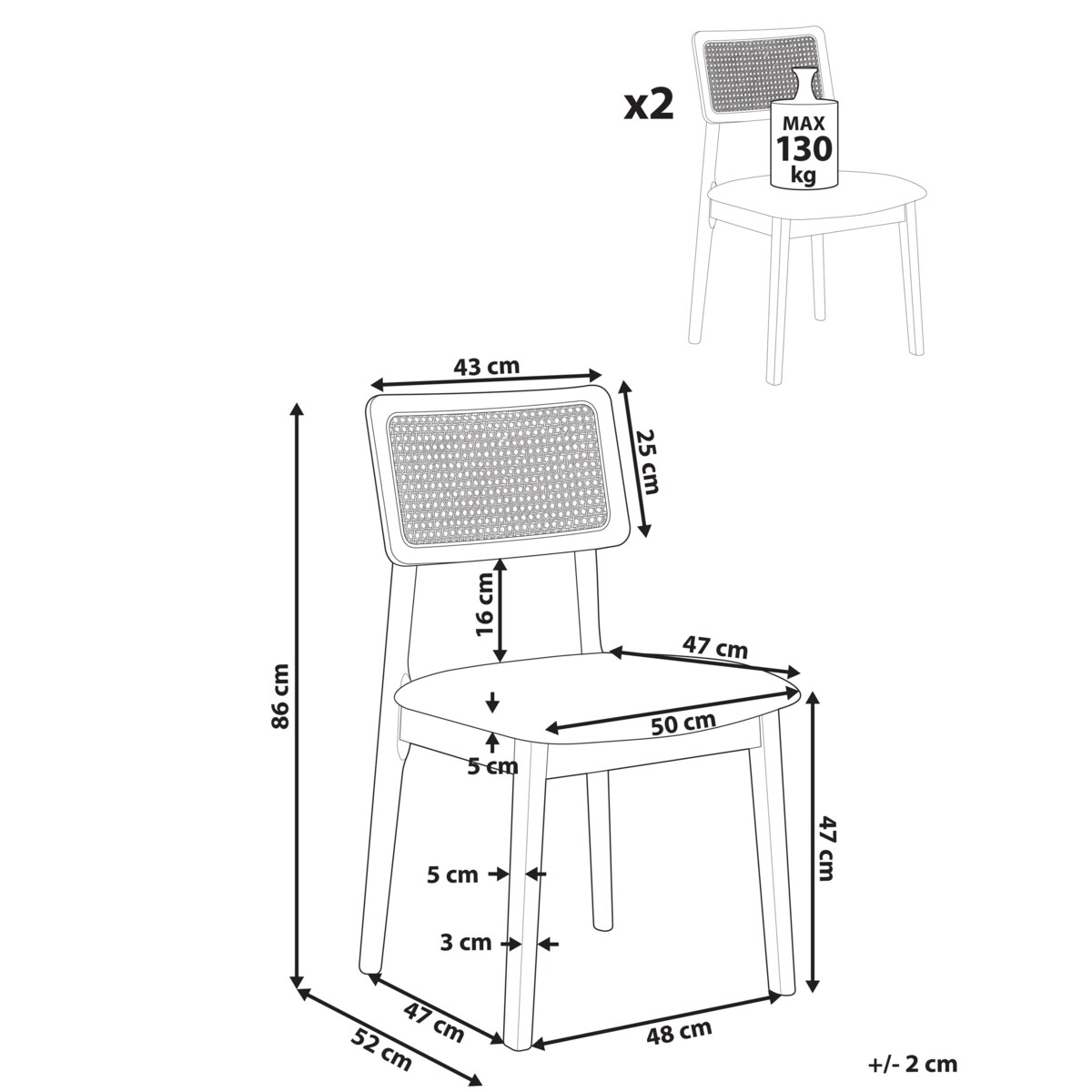 Zestaw 2 krzeseł do jadalni EMBAR Drewno Jasnobrązowy