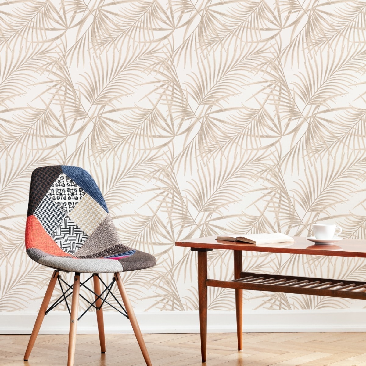 Tapeta Beżowe LIŚCIE Palmy Rośliny Natura