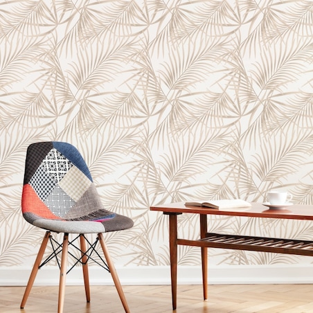 Tapeta Beżowe LIŚCIE Palmy Rośliny Natura