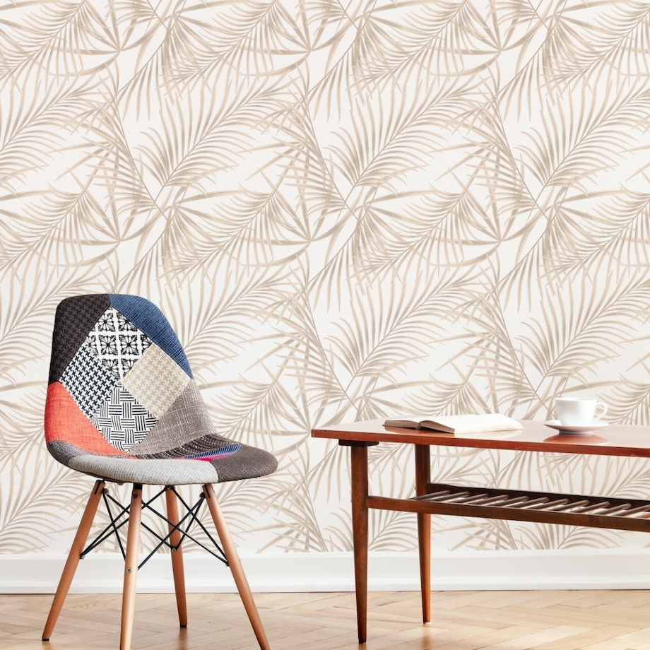 Tapeta Beżowe LIŚCIE Palmy Rośliny Natura