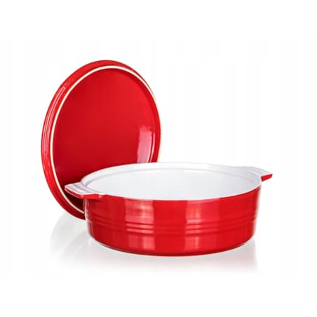 NACZYNIE CERAMICZNE Z POKRYWĄ DO ZAPIEKANIA 26 cm 3L czerwone na prezent