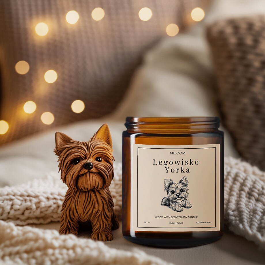 Świeca Sojowa Zapachowa z Drewnianym Knotem LEGOWISKO YORKA 230 ml Miloom