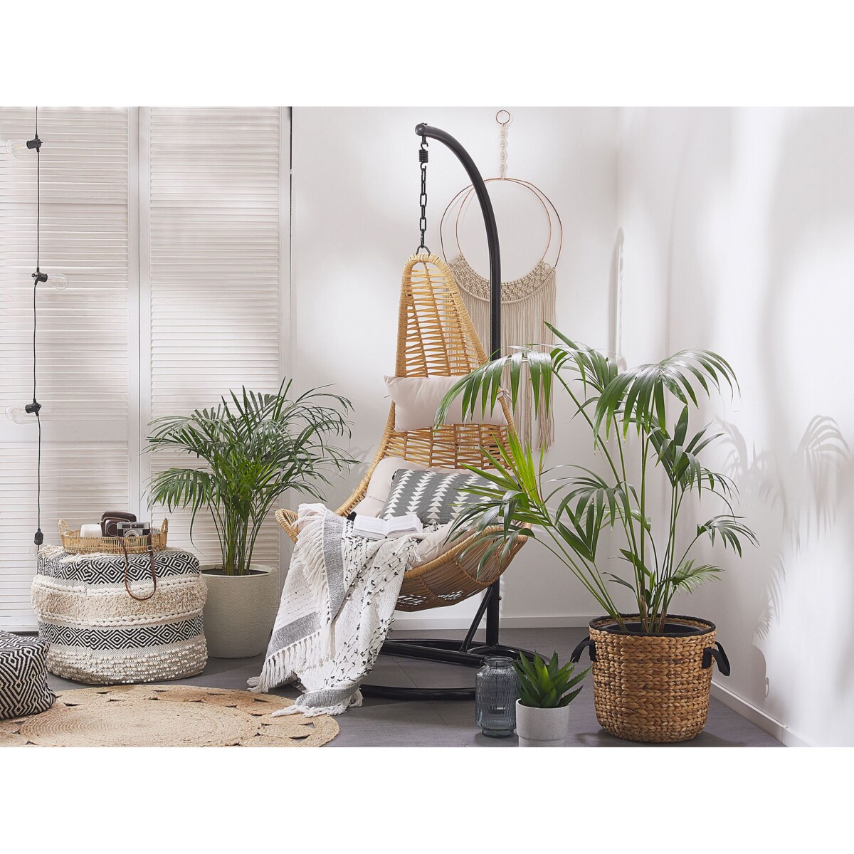 Fotel wiszący ze stojakiem z technorattanu naturalny ATRI II