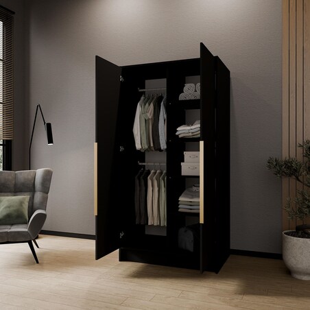 Szafa 100 gładka ORTO bez lustra z czarnymi uchwytami, czarna