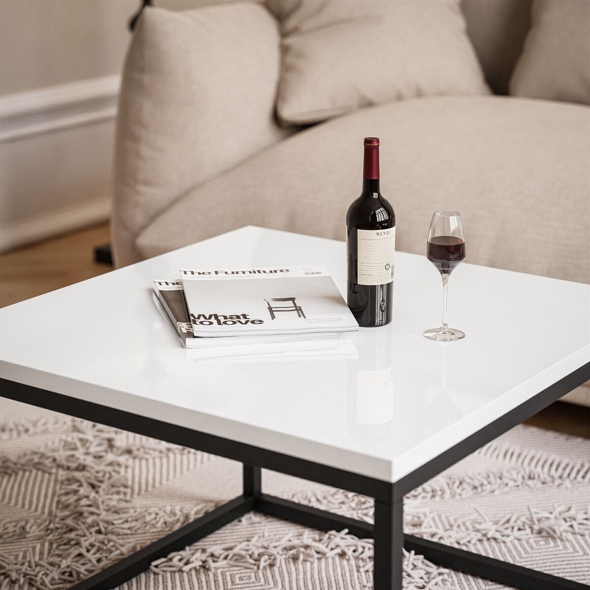 Stolik kawowy YOSHI 60 cm czarny biały połysk