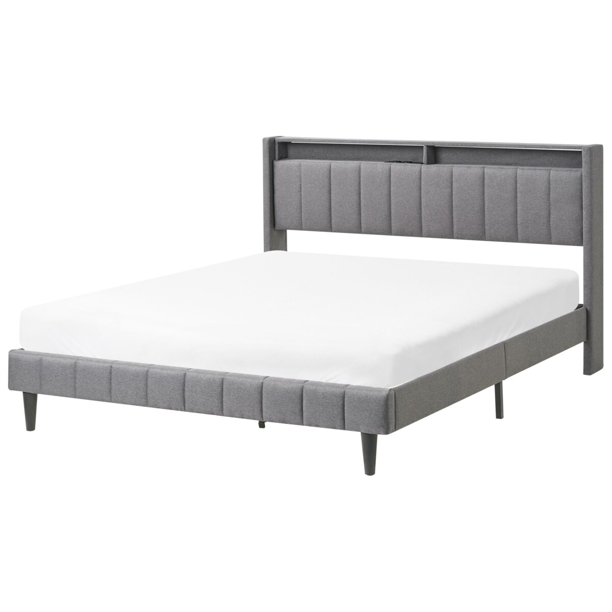 Łóżko LED BEAULIEU 160 x 200 cm Z portem USB ze schowkiem Ciemnoszary