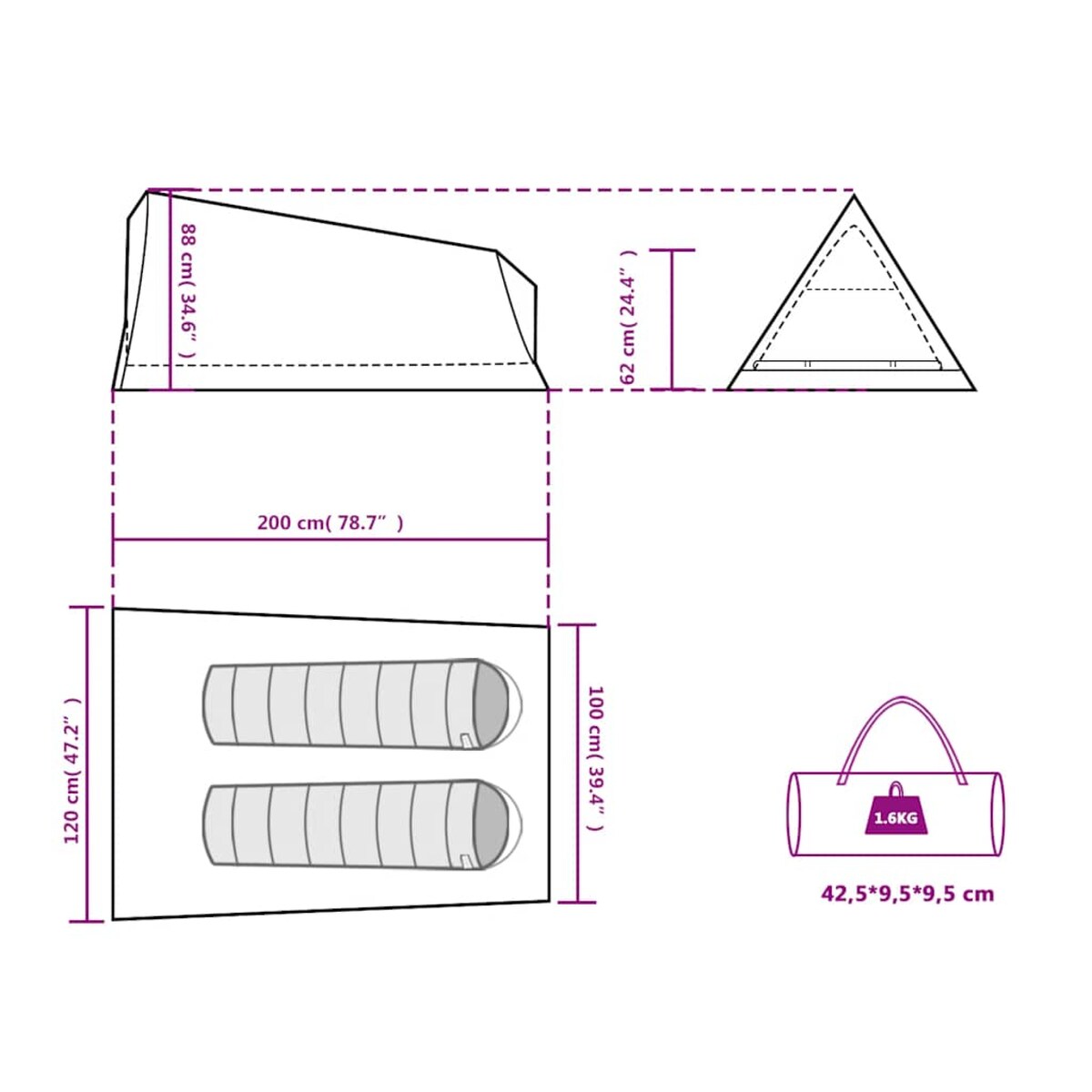 vidaXL Namiot turystyczny, 2-os., zielony, wodoszczelny