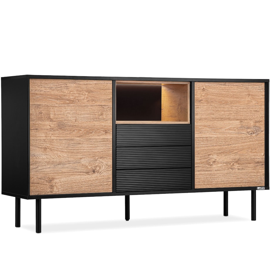 KONSIMO LOFTY Komoda w stylu loft z szufladami i szafkami na wysokich nóżkach