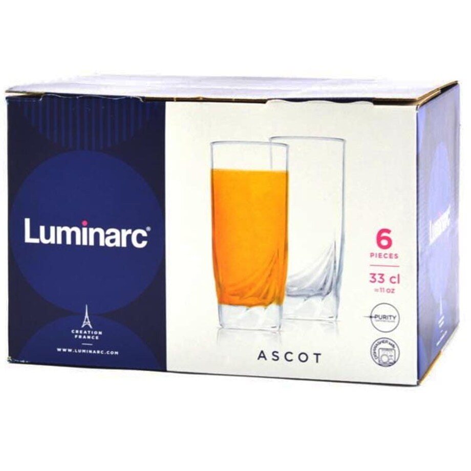 SZKLANKI NA NAPOJE DRINKI 6 x 330 ml LUMINARC wysokie zdobione długie