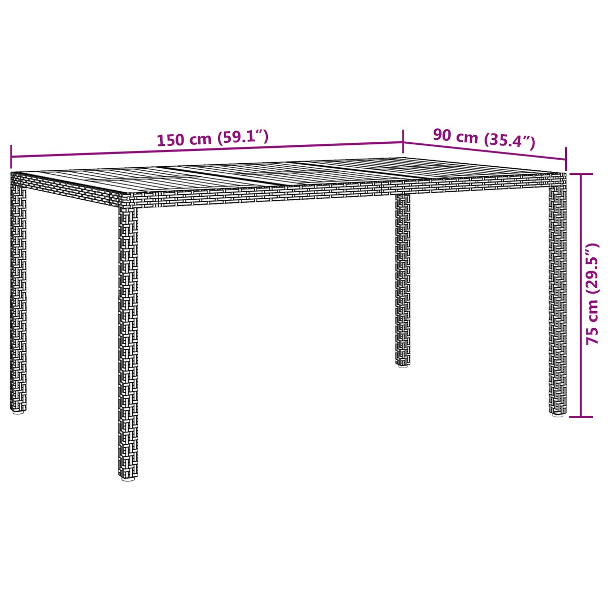 vidaXL Szary stół do jadalni na świeżym powietrzu 150x90x75 cm polirattan