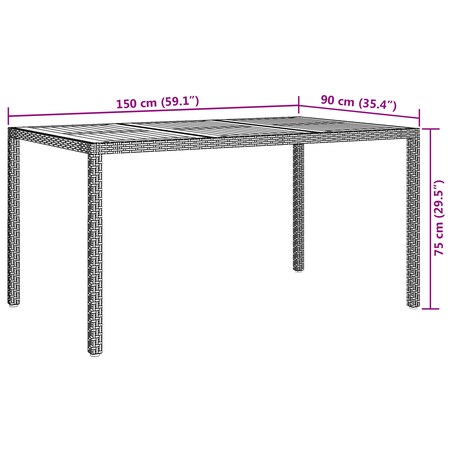 vidaXL Szary stół do jadalni na świeżym powietrzu 150x90x75 cm polirattan