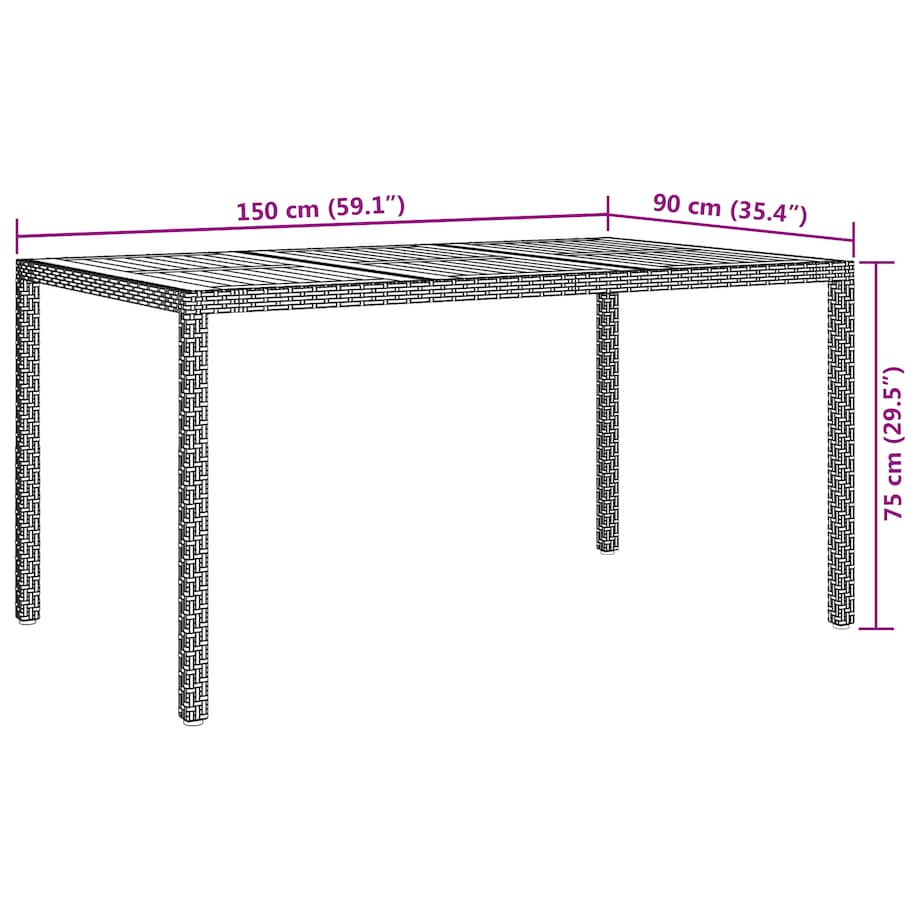 vidaXL Szary stół do jadalni na świeżym powietrzu 150x90x75 cm polirattan