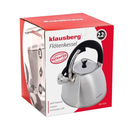 Czajnik stalowy z gwizdkiem 2.2L srebrny Inox KLAUSBERG