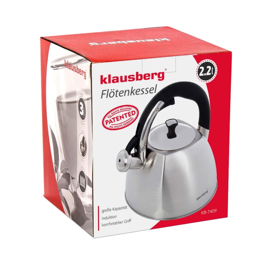 Czajnik stalowy z gwizdkiem 2.2L srebrny Inox KLAUSBERG