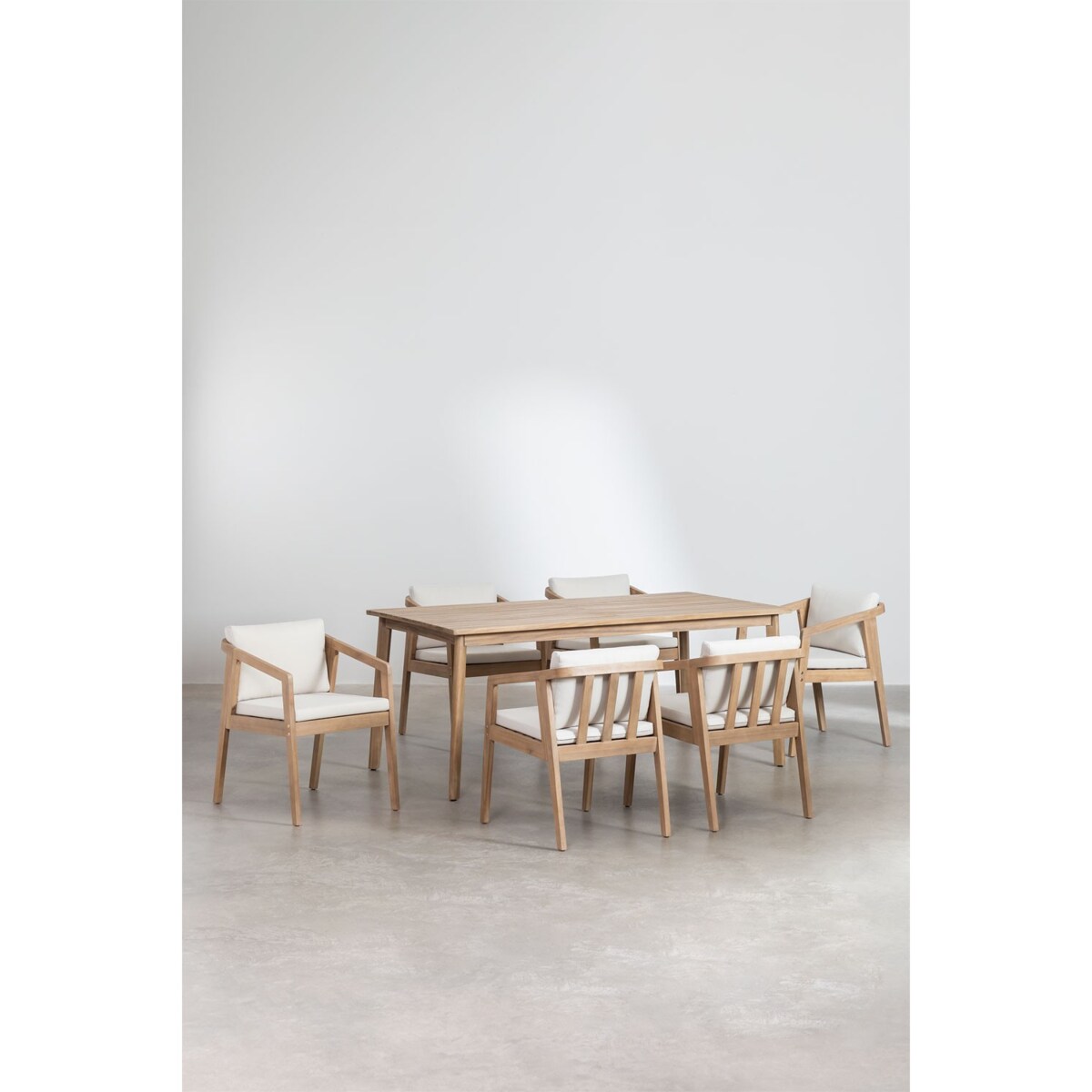 Zestaw ogrodowy: stół i 6 krzeseł z drewna akacjowego Kaela white