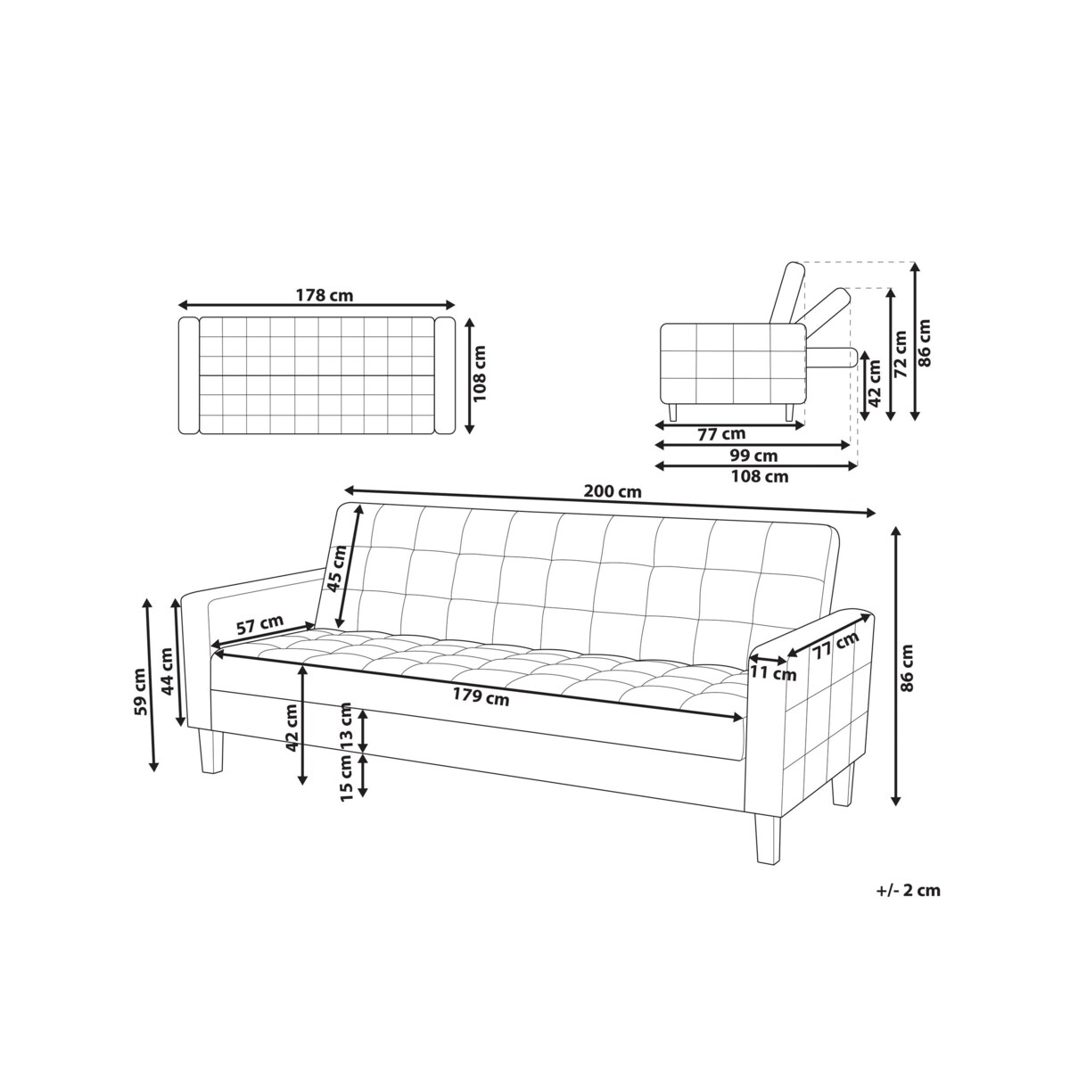 Sofa rozkładana jasnoszara VEHKOO