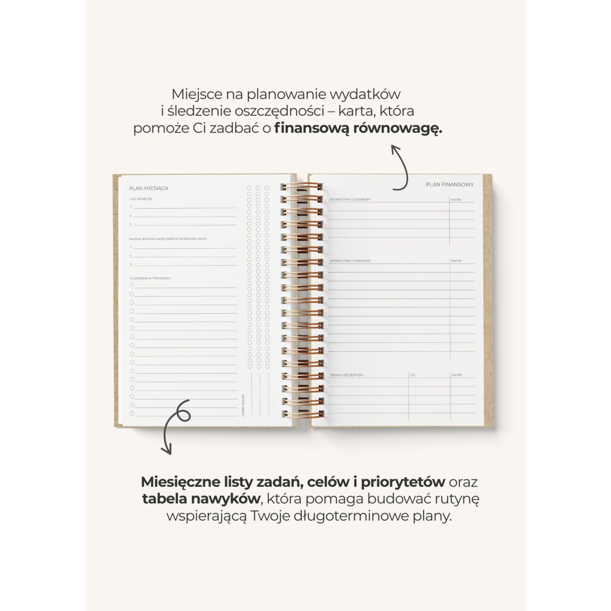 Planner Tygodniowy 2026 na spirali – Cappuccino