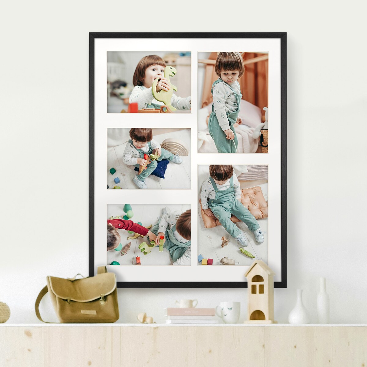 Ramka na zdjęcia 2x 15x21 3x 13x18 czarna galeria na 5 zdjęć multirama 40x50 cm FRAMAI