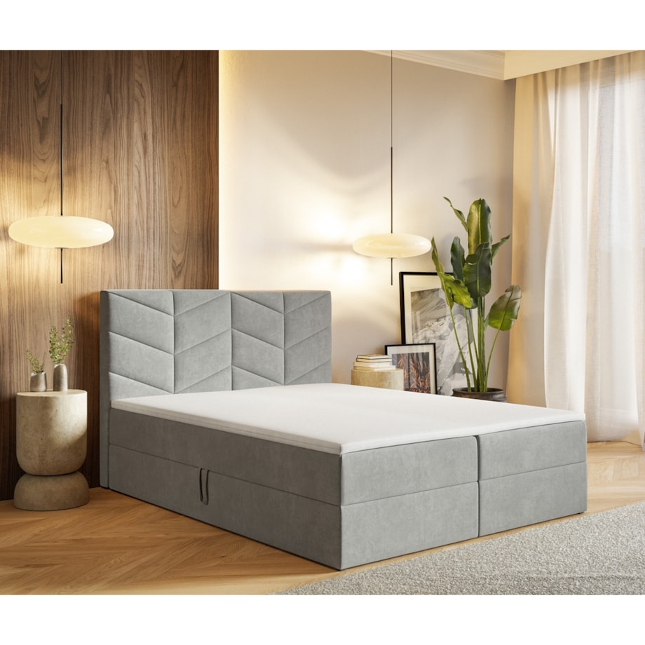 Łóżko kontynentalne G3 do sypialni 160x200 z pojemnikiem i materacem-szare