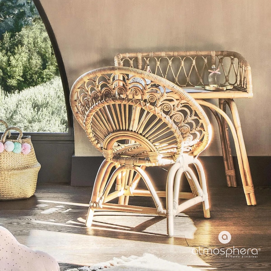 Ozdobny stolik do pokoju dziecięcego, rattanowy, 62 x 43 x 69 cm