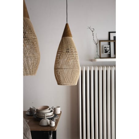Rattanowa lampa z drewnem teakowym CONE w rozmiarze S - naturalna