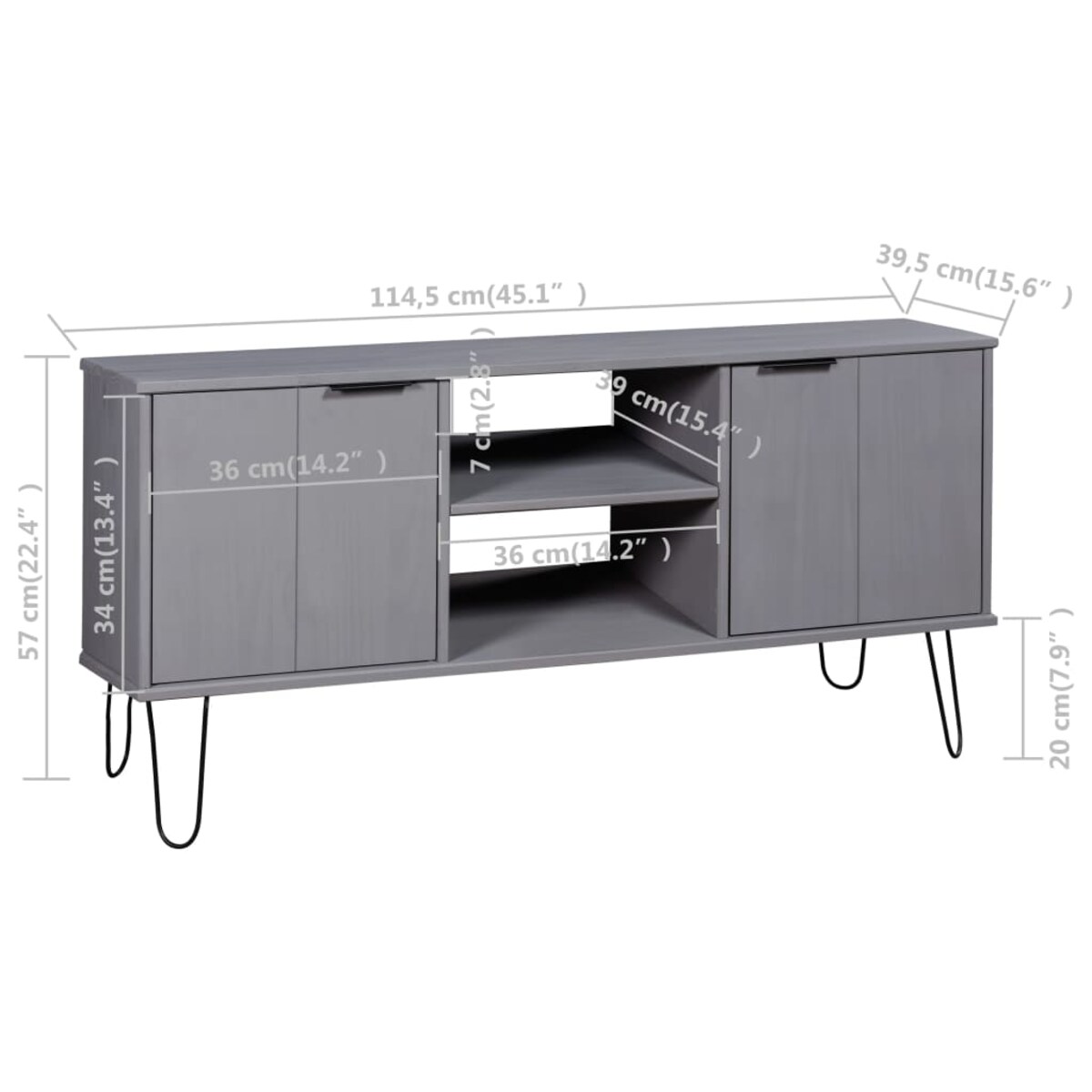 vidaXL Szafka pod TV New York, szara, lite drewno sosnowe