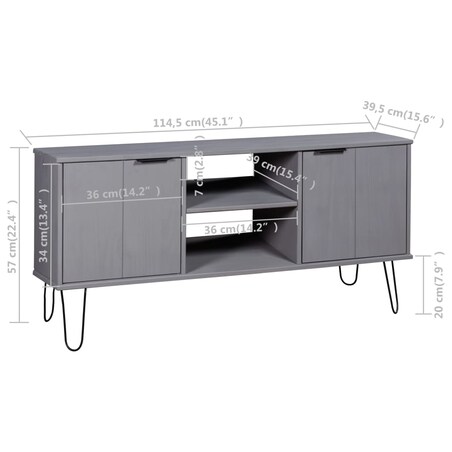 vidaXL Szafka pod TV New York, szara, lite drewno sosnowe