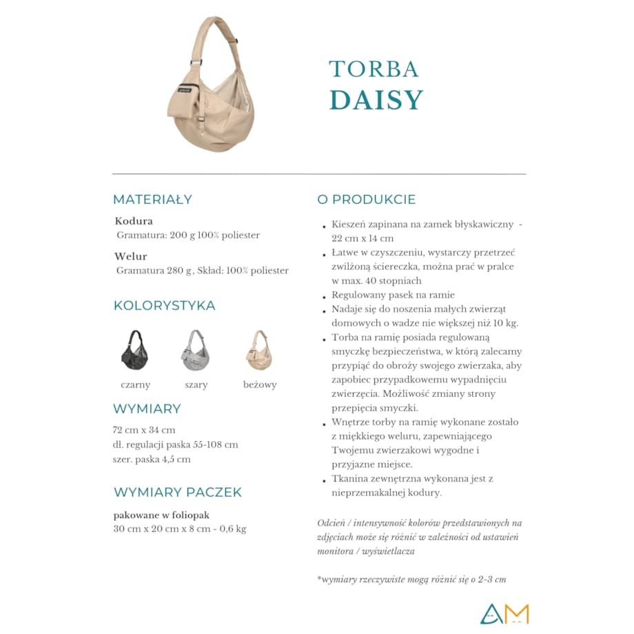 Animood Torba/transporter Daisy rozmiar: uniwersalny, kolor: szary , materiał:kodura/welur