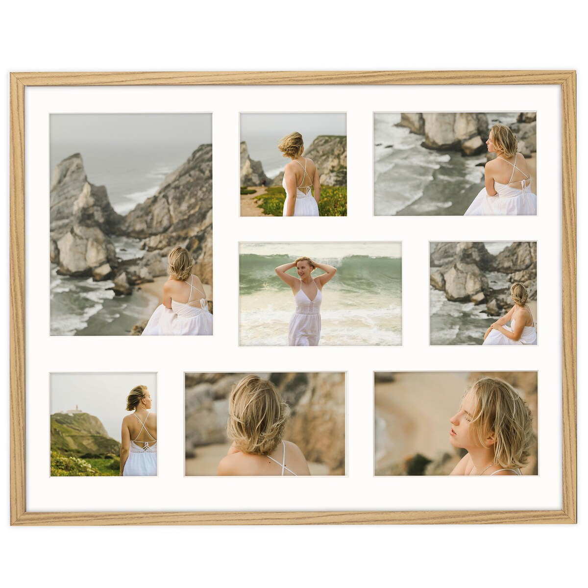 Ramka na zdjęcia 3x 10x10 4x 10x15 1x 15x21 dębowa galeria na 8 zdjęć ramka 40x50 cm FRAMAI