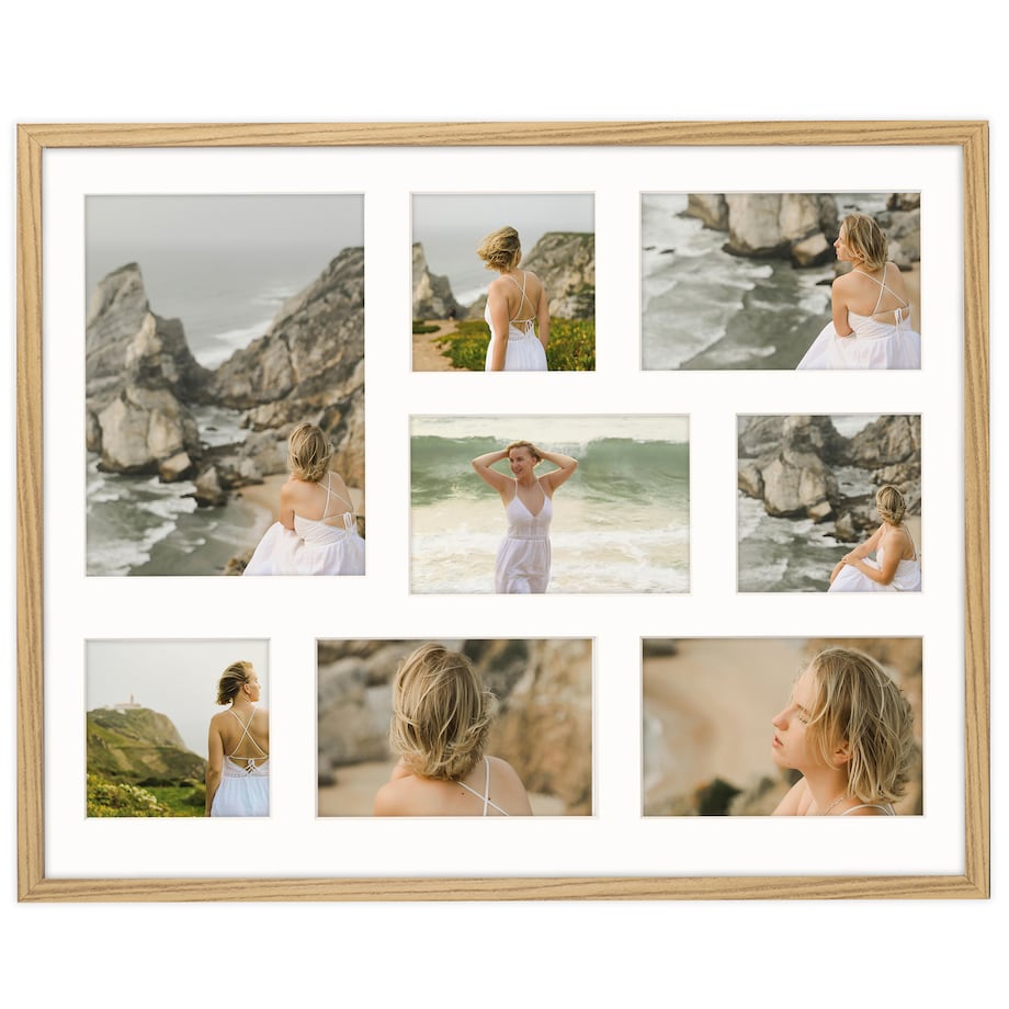 Ramka na zdjęcia 3x 10x10 4x 10x15 1x 15x21 dębowa galeria na 8 zdjęć ramka 40x50 cm FRAMAI