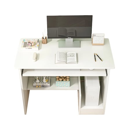 Biurko komputerowe białe nowoczesne z szufladą półkami młodzieżowe stolik