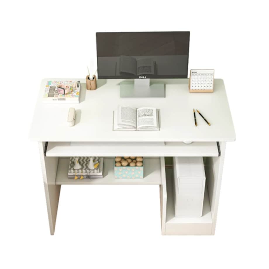 Biurko komputerowe białe nowoczesne z szufladą półkami młodzieżowe stolik