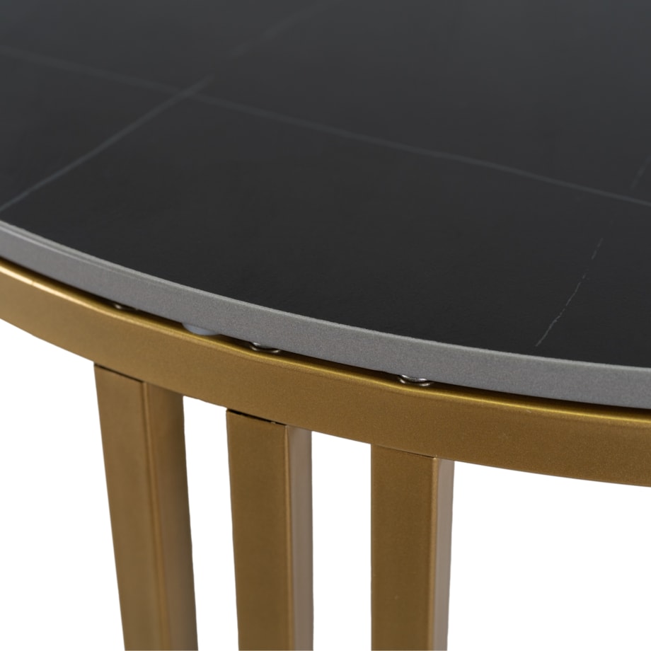 Stolik Kawowy Okrągły Ława Mały Złoty Glamour Marmur Czarny KORIN