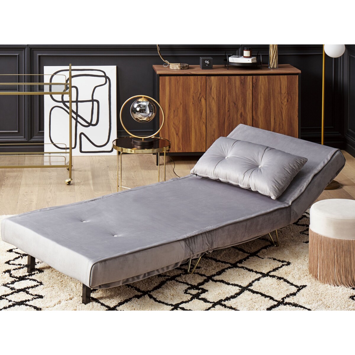 Sofa welurowa rozkładana szara VESTFOLD