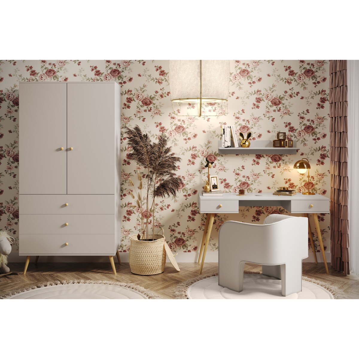 Szafa z szufladami i drążkiem w stylu Boho - Kaszmir