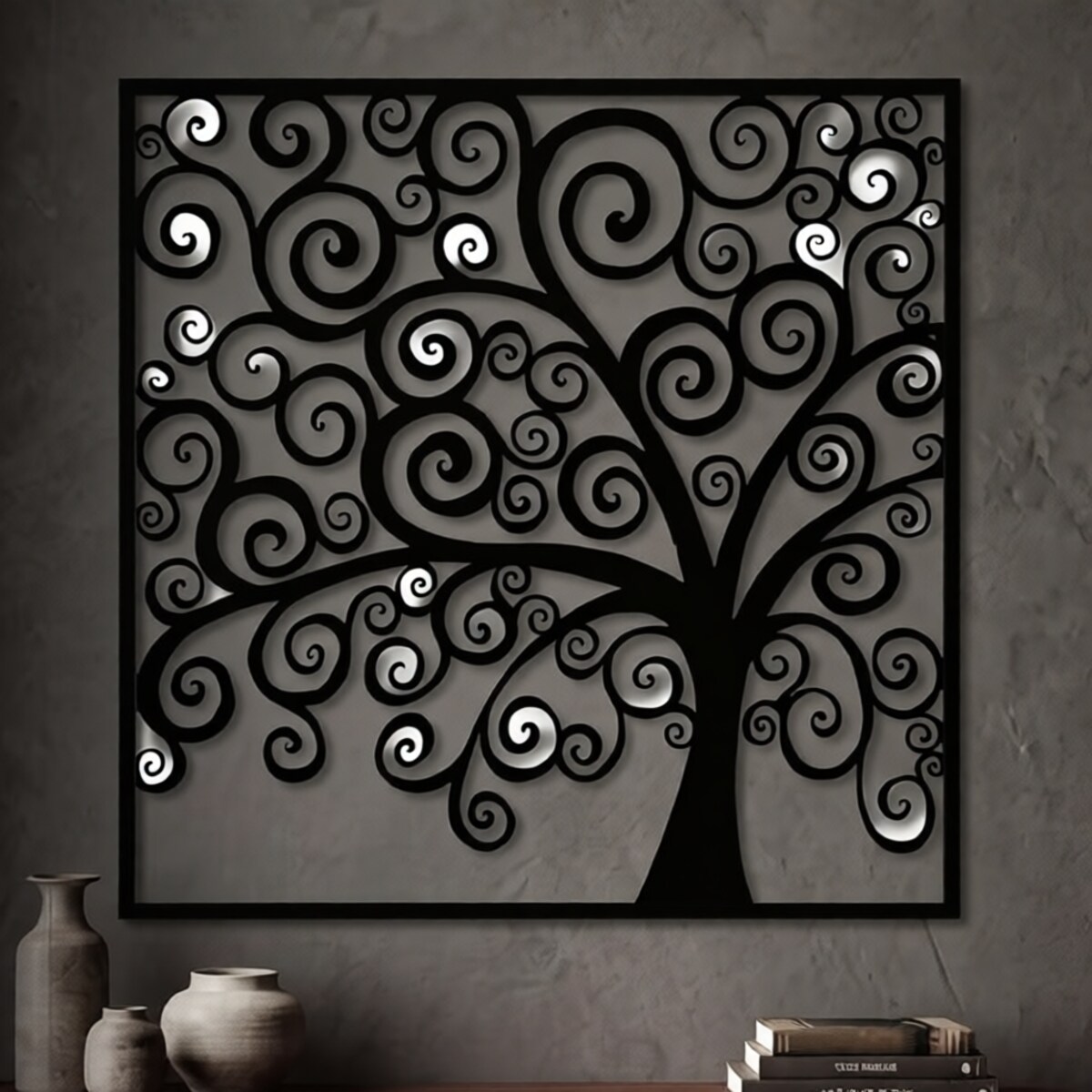 Dekoracja ścienna Three Plus, kolor czarny, żelazo, 100 x 100 cm, do salonu i przedpokoju, Mauro Ferretti