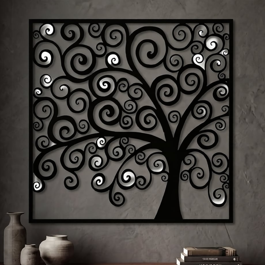 Dekoracja ścienna Three Plus, kolor czarny, żelazo, 100 x 100 cm, do salonu i przedpokoju, Mauro Ferretti