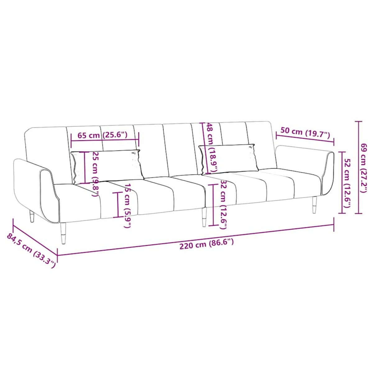 vidaXL 2-osobowa kanapa z 2 poduszkami, kremowa, aksamitna