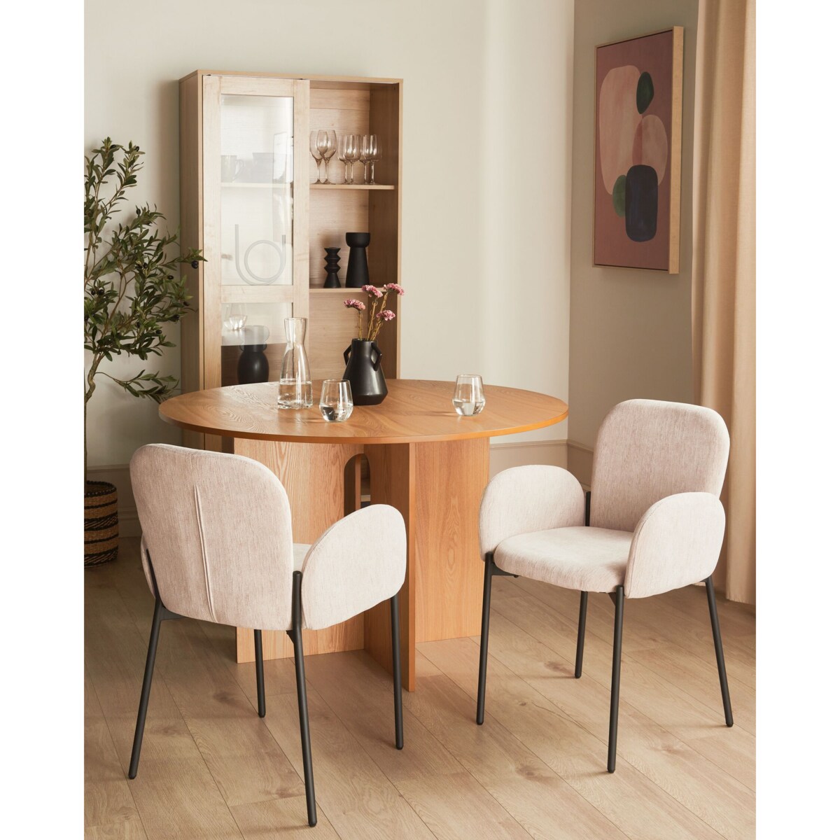 Krzesło do jadalni Zestaw 2 Tkanina Beżowy ALBEE