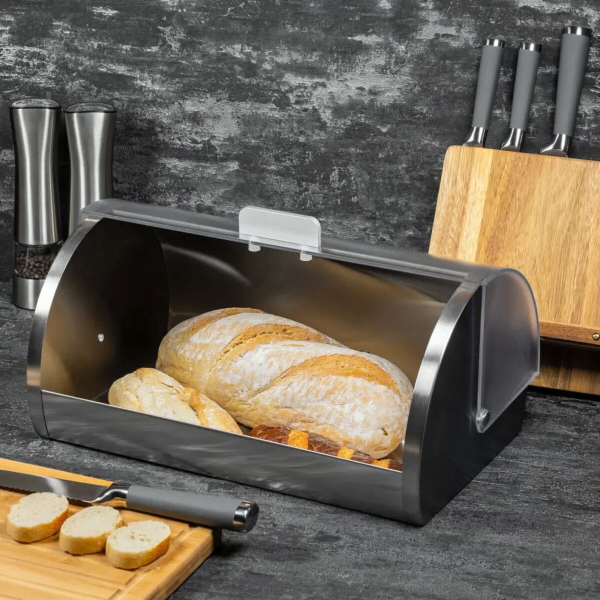 Chlebak stalowo-akrylowy pojemnik na chleb pieczywo bułki KINGHOFF